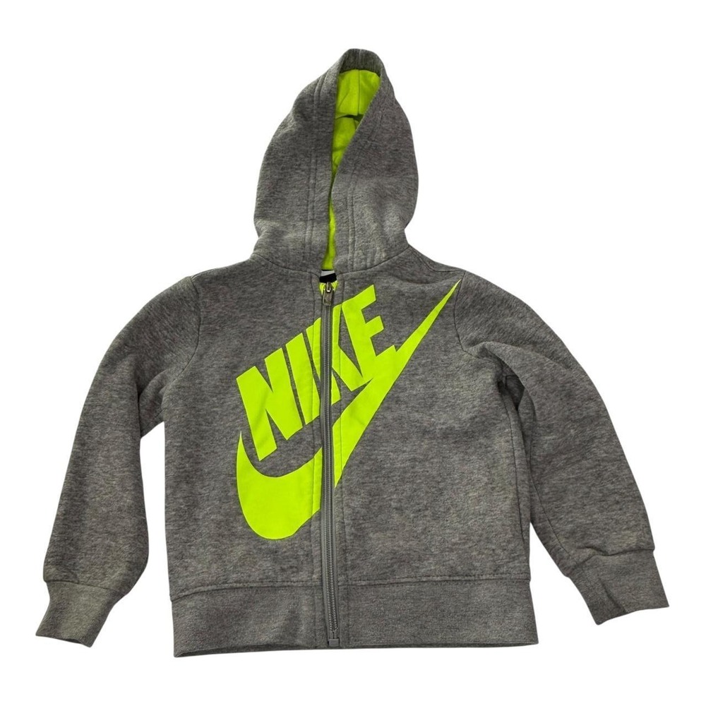 Nike Futura Full Zip Hoodie Gray Volt Kids 12M 24M Toddler Sweatshirt 2T
